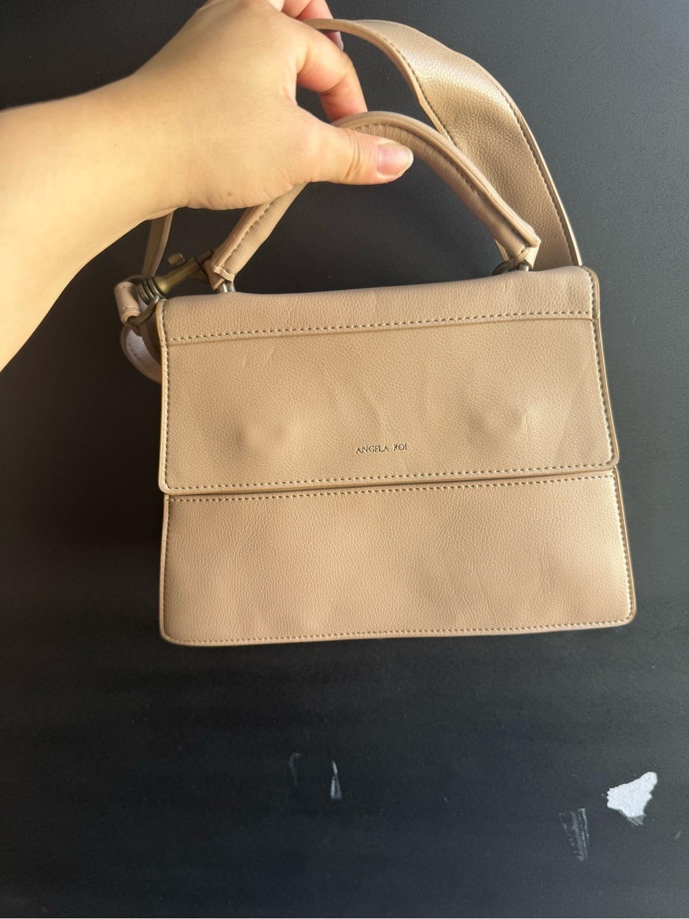Angela Roi Nude Beige Structured Top-Handle Satchel